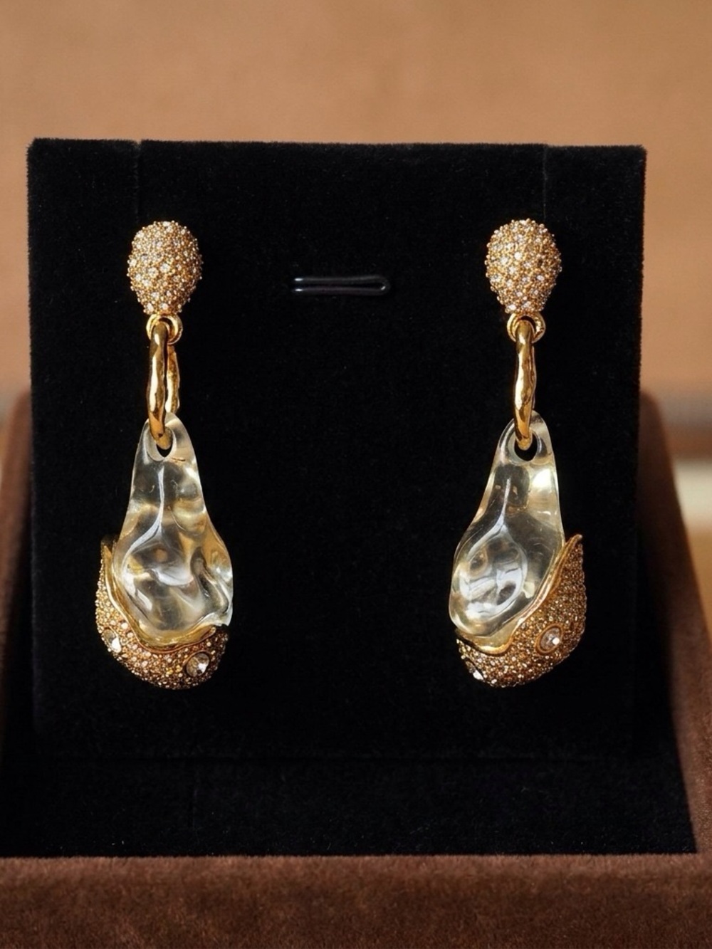 Alexis Bittar Gold and Clear Sculptural Drop Earrings